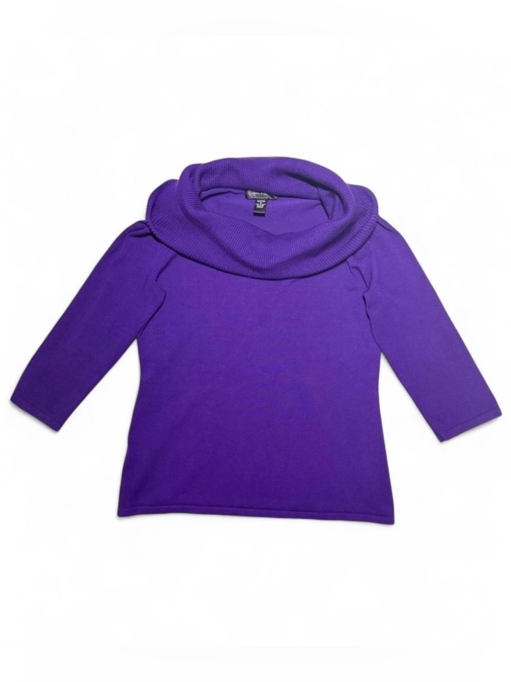 Cable & Gauge Purple Off Shoulder Cowl Neck Top 3/4 Sleeve Stretch Knit Sweater